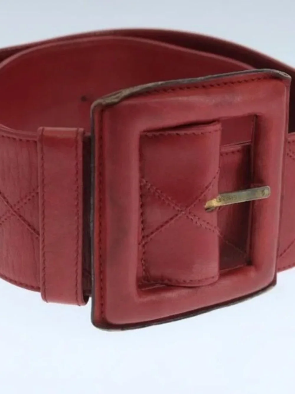 CHANEL Bicolore Belt Leather 26.4"-31.1" Red Gold CC Auth yk16186 - Picture 11 of 12
